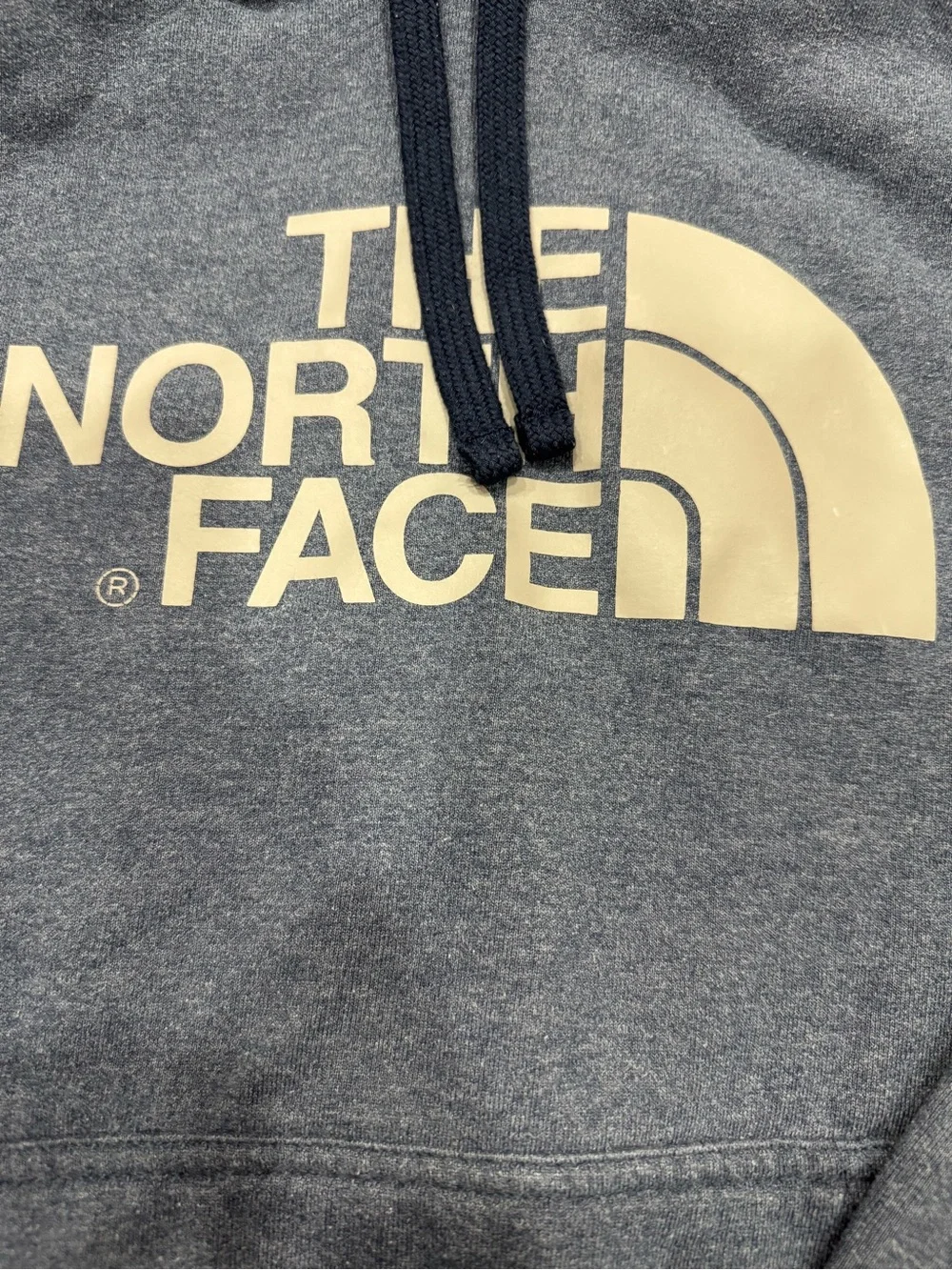 The North Face Men's Dark Gray Pullover Hoodie with Cream Logo
